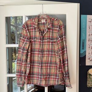 Marine Layer Red and Tan Plaid Shirt